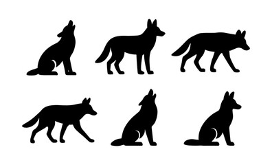 Silhouette set of domestic dogs in various poses