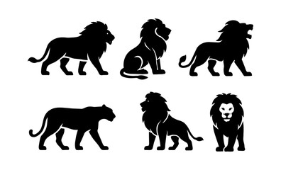 Naklejka premium Lion silhouettes set: majestic wild cat poses in unique designs