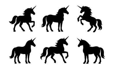 Fototapeta premium Silhouette unicorns: majestic black horse designs in various poses