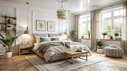 Obraz premium scandinavian bedroom with calming neutral palette