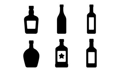 Set of six bottle silhouettes in different shapes for beverage packaging design