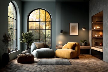 Cozy and modern living room interior design.