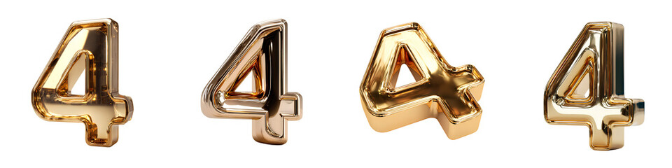 Set of Golden Number Four on a Transparent Background.

