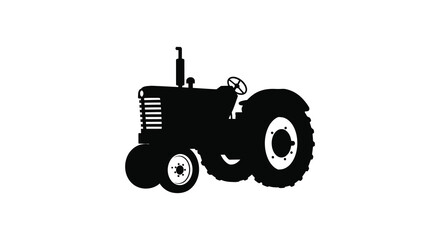 Black silhouette of a classic tractor on a white background