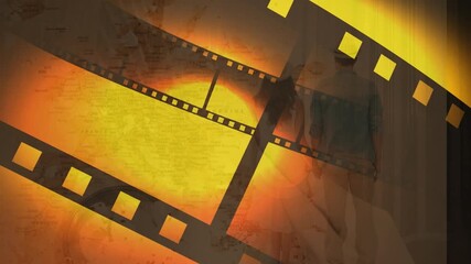 Animation of movie tape and countdown over diverse people - Powered by Adobe