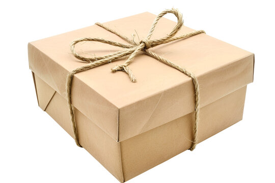 Brown gift box tied with twine rustic packaging