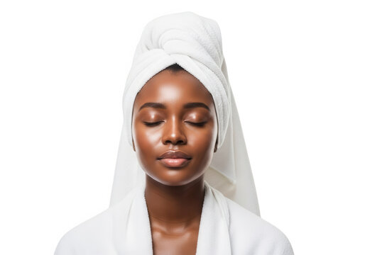 Young black woman peaceful spa relaxation isolated on transparent background - Powered by Adobe