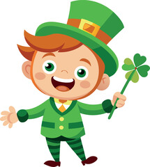 Illustration of a happy boy holding a clover