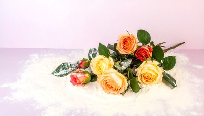 Roses on Flour, Pastel Background