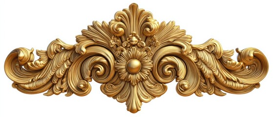 Ornate golden decorative element with intricate floral and scrollwork details, resembling classic baroque or rococo architectural ornamentation