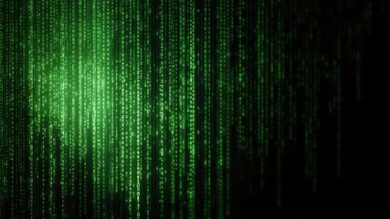 Digital Rain: A vibrant digital waterfall cascades in shades of green against a mysterious dark background, illustrating the immersive nature of modern technology and data flow. - Powered by Adobe