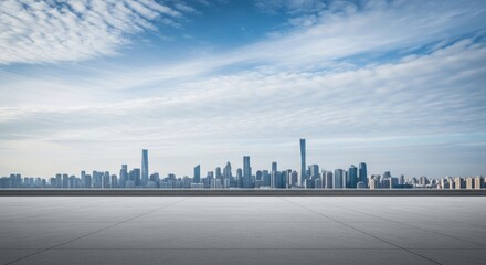 Obraz premium Modern city skyline with clear blue sky and empty ground
