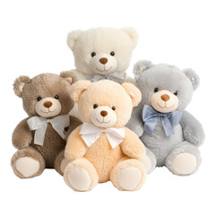 Five charming teddy bears of different colors, each with a lovely bow tie.