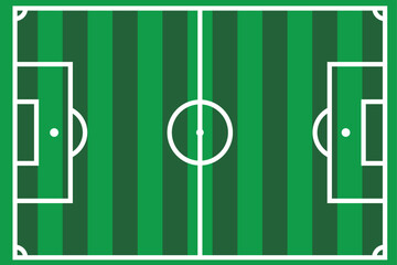 top view soccer sport training with white boundary lines on green background, Football field singles and doubles playing areas, vector illustration