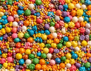 Fototapeta premium A vibrant close-up of colorful candy sprinkles, creating a textured and festive background.