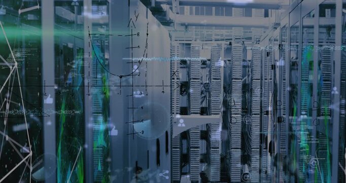 Computer servers globally process data for digital interfaces.