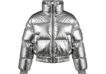 Obraz premium Metallic silver puffer jacket fashion isolated on transparent background