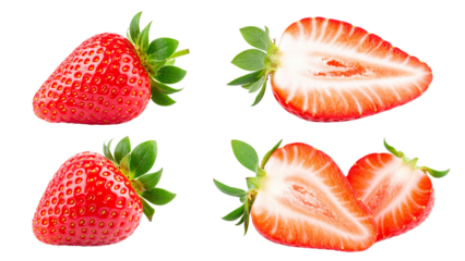 Strawberry cut slice isolated on transparent background as package design element.