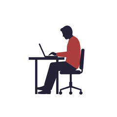Man Working Laptop Desk Minimalist Silhouette