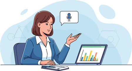 Woman presents graphs during virtual meeting. Business presentation, online conference, communication, teamwork, telecommuting, work from home, video call, collaboration.
