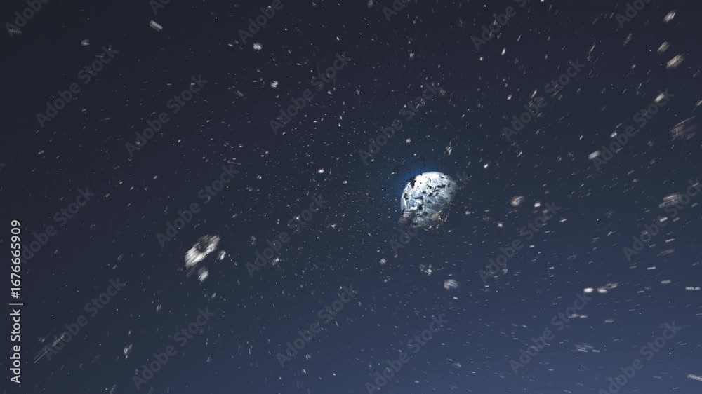 Wall mural many asteroids heading to planet earth 3d rendering sci fi concept outer space view,4k,2024