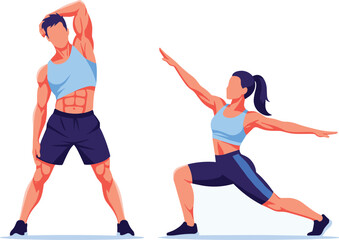 Obraz premium People stretching and warming up for workout. Fitness training, exercise routine, aerobics, healthy lifestyle.