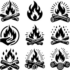 fire place icon, set of fire flames, fire icon set