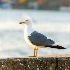 Seagull on Pier at Sunset