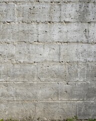 Fototapeta premium A textured concrete wall with horizontal blocks, showcasing the raw and industrial aesthetic of the building material, creating a strong and sturdy background