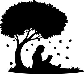 Girl Reading Under Tree – Peaceful Silhouette Nature Scene