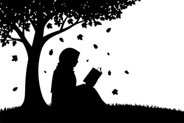 Girl Reading Under Tree – Peaceful Silhouette Nature Scene