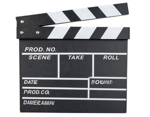Fototapeta premium Classic Vintage Film Clapboard with Black and White Stripes, Front View, Isolated on Transparent Background