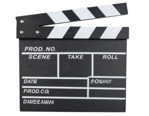  Classic Vintage Film Clapboard with Black and White Stripes, Front View, Isolated on Transparent Background
