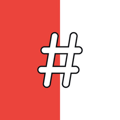 Obraz premium White hashtag symbol on a red and white background.