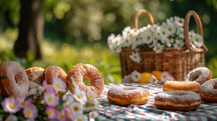 National Donut Day celebration setup in sunny park