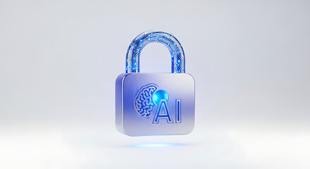 A stylized padlock with ai and brain imagery representing artificial intelligence security concept ai generated