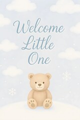 Welcome Little One – Pastel Teddy Baby Announcement