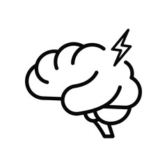 Mind on Fire: A stark monochrome illustration captures the concept of mental turmoil, the human brain depicted in a line art style, struck by a bolt of lightning, suggesting the storm within.