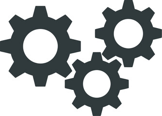 Three interlocking dark grey gears on a light grey background