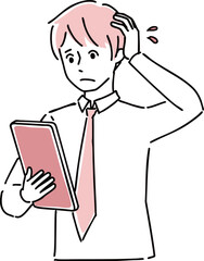 タブレットを操作する男性