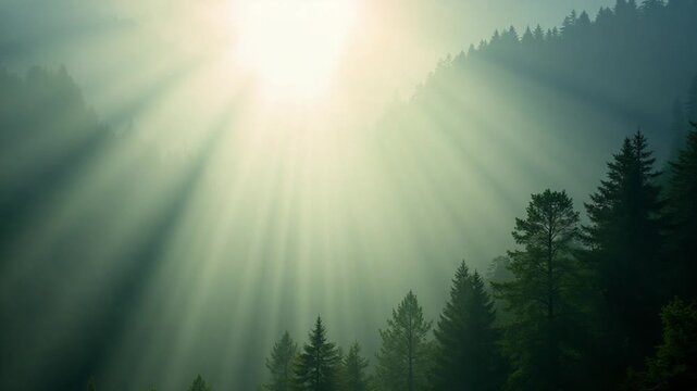 fog in the rain forest and sun ray