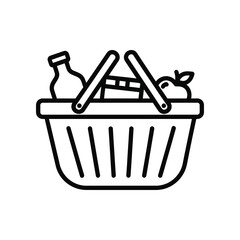 Shopping Basket Full of Groceries: A line art representation of a shopping basket brimming with fresh food, a symbol of wholesome choices.
