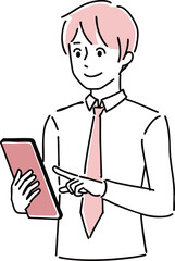 タブレットを操作する男性