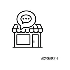 Shopfront Conversation: A simple line-art representation of a shopfront with a speech bubble indicating an open communication channel