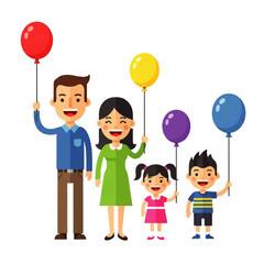 Happy Family Celebration Parents and Children with Balloons