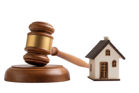 Judge's gavel and miniature house