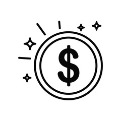 Golden Coin Illustration: A meticulously drawn graphic of a golden coin, rendered in a sleek line art style. This illustration captures the essence of wealth, prosperity, and financial success. 