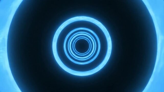 Abstract blue neon oval tunnel with concentric rings