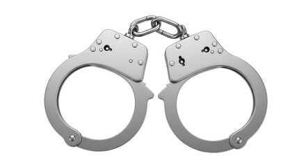 Polished metal handcuffs top view isolated on transparent background