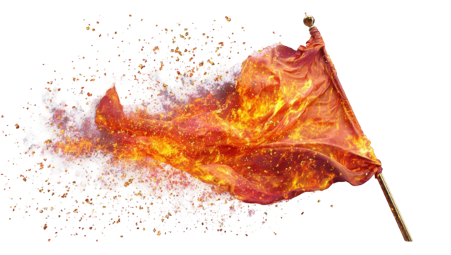 Flaming flag bursting with fire